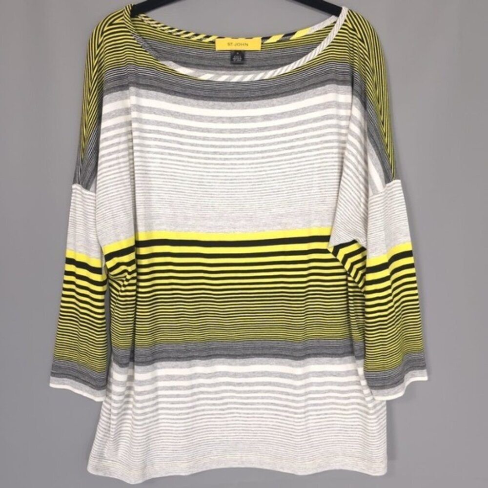 ST. JOHN Women's Top MEDIUM SoCa Oversized Boatneck Striped Tunic Viscose‎ Blend